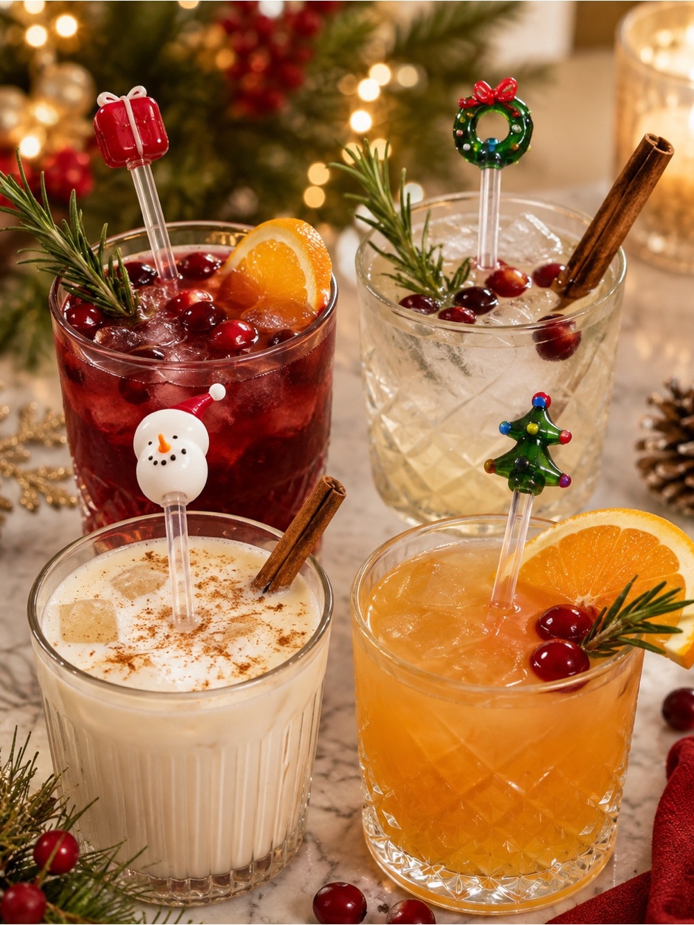 Hallmark Christmas Drink Stirrers Set of 4 Holiday Glass Cocktail Swizzle Sticks